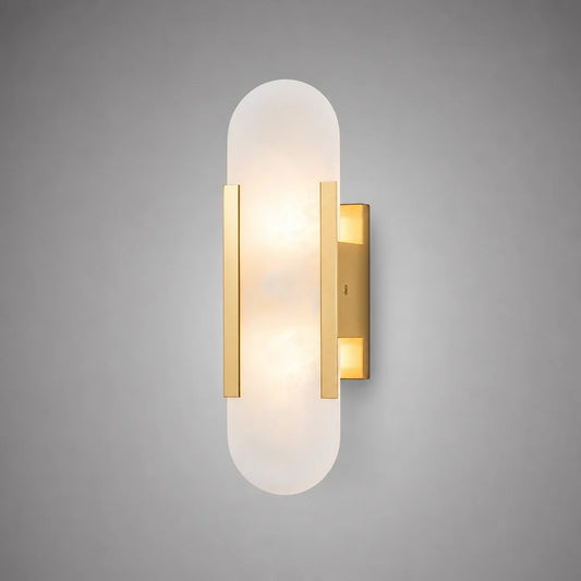Modern Melange Elongated Geometric Alabaster Brass Wall Lamp
