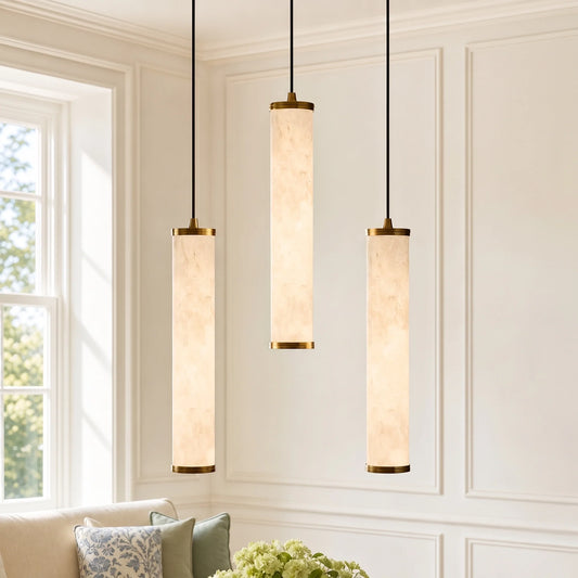 Modern Minimalist Alabaster Cylinder Pendant Light