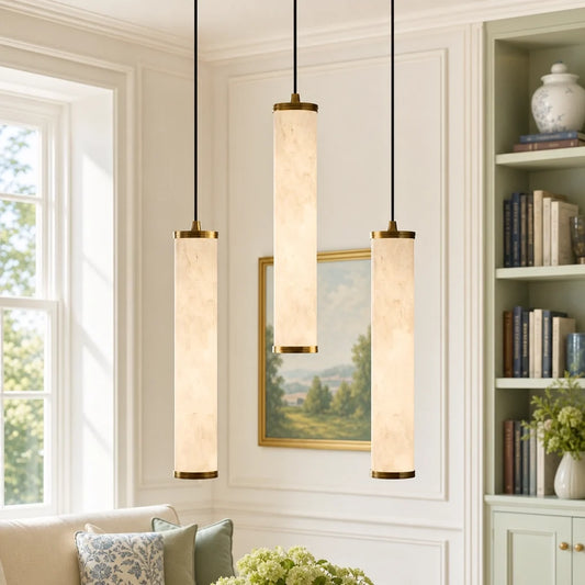 Modern Minimalist Alabaster Cylinder Pendant Light