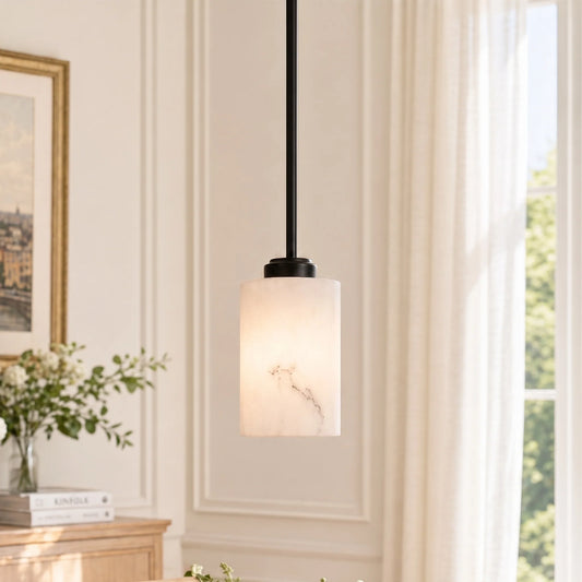 Modern One-Light Black Faux Alabaster Mini Pendant Light