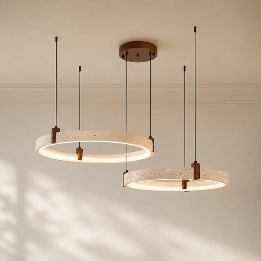 Nolan Modern Natural Travertine Stone Ring LED Chandelier