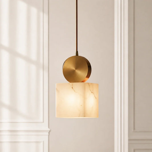 Nordic Brass & Alabaster Cylinder Pendant Light