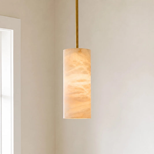 Nordic Hand Carved Alabaster Cylinder Pendant Light