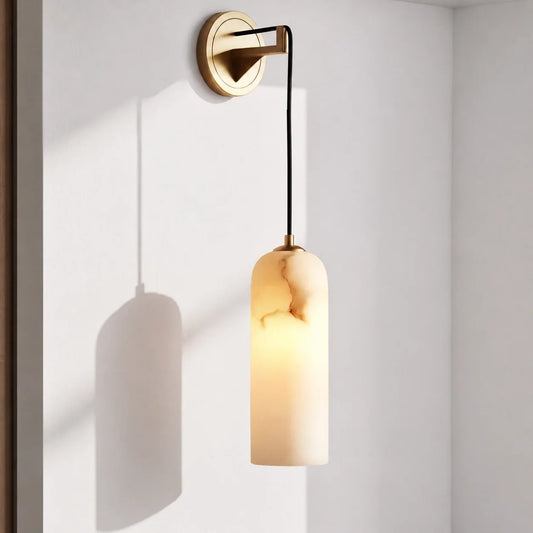Scandinavian Alabaster & Brass Pendant Wall Light