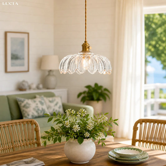Typhon Retro Pastoral Glass Flower Pendant Light