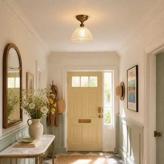 Mabel Vintage Prismatic Glass Semi Flush Mount Ceiling Light