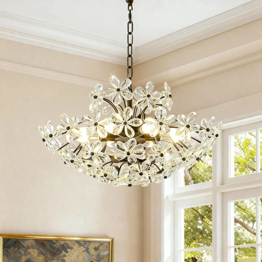 Vintage Crystal Flower Cluster Chandelier