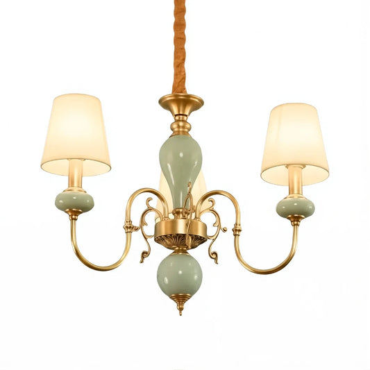 Vintage Multi-Head Curved Fabric Shade Chandelier