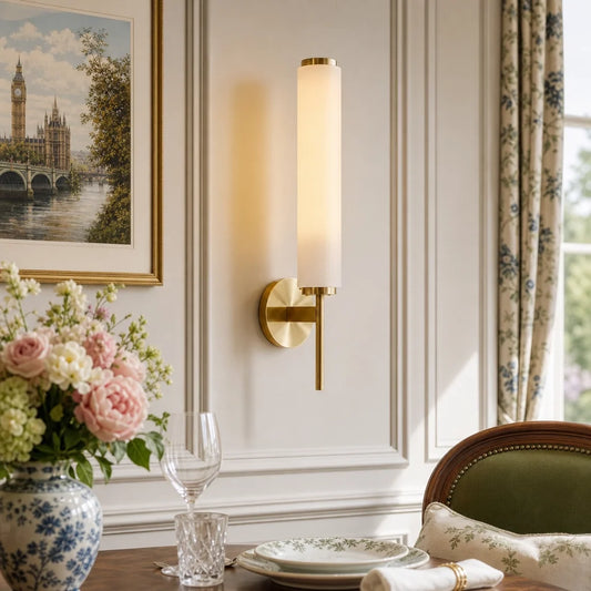 Vintage Cylindrical Alabaster Wall Lamp