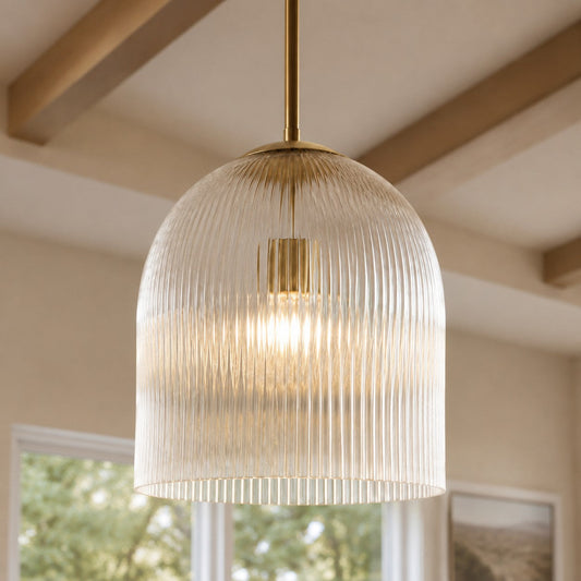 Vireo Farmhouse Copper Ribbed Glass Pendant Light