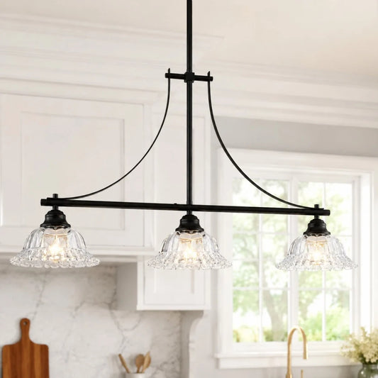 Wilma Farmhouse 3-Light Linear Glass Chandelier