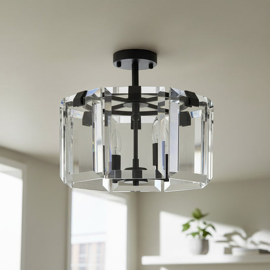 Modern Flushmount Crystal & Iron Ceiling Light