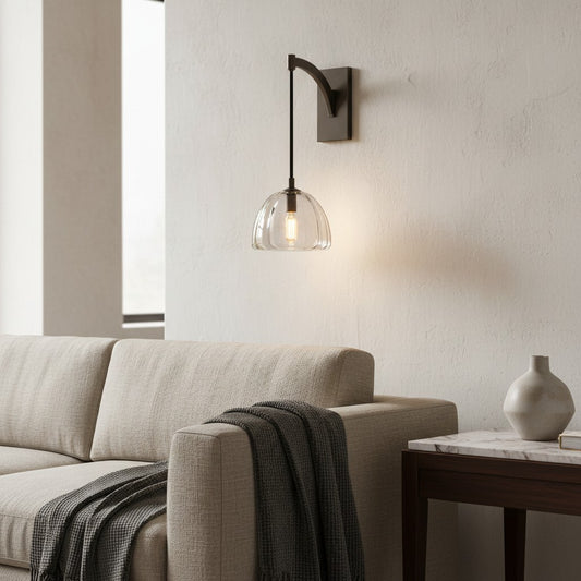 Modern Hemispherical Crystal Wall Sconce for Dining / Living Room