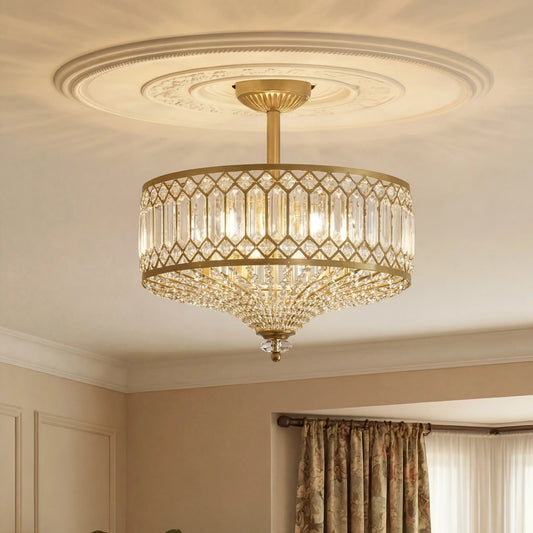 Vintage Luxury Crystal Drum Ceiling Light