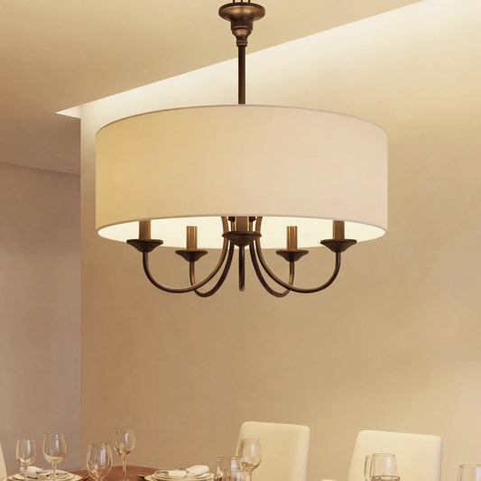 Modern 5-Light Fabric Drum-Shaped Pendant Light