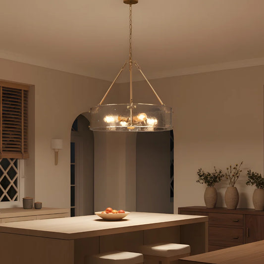 Modern Farmhouse Gold Texture Glass Drum Chandelier