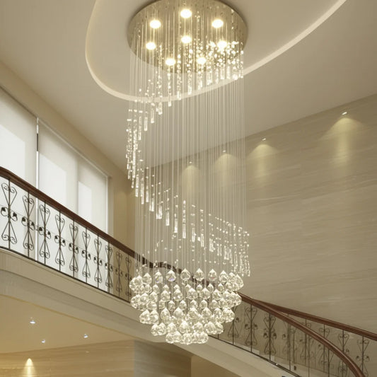 Modern LED Round Raindrop Spiral Crystal Chandelier