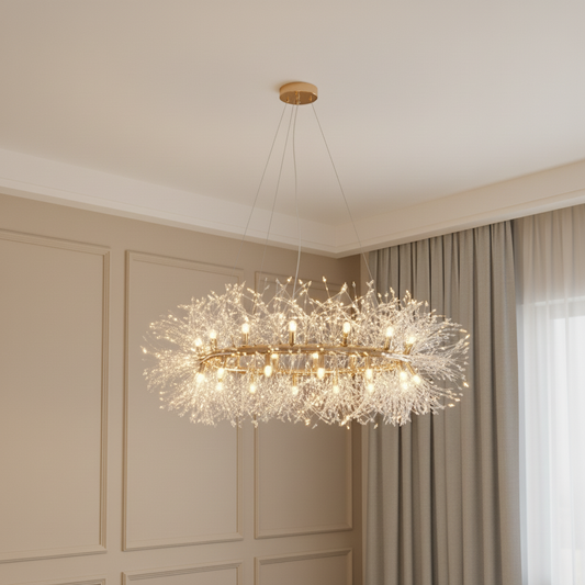 Modern LED Round Dandelion Sputnik Gold Crystal Chandelier
