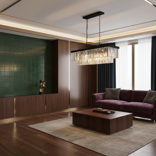 Modern Black Tiered Crystal Rectangle Chandelier