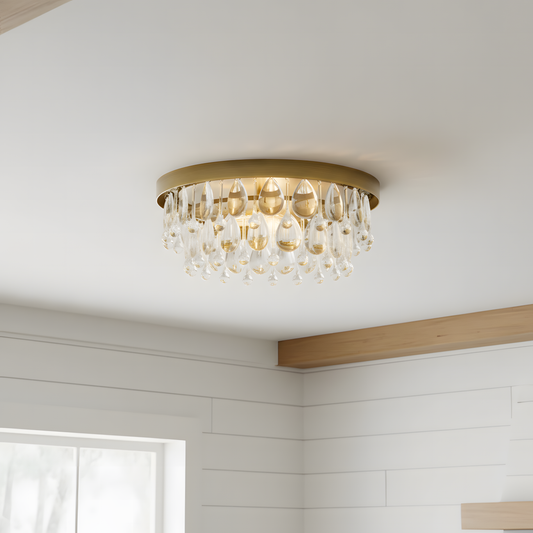 Modern 3-light Round Teardrops Crystal Flush Mount Light