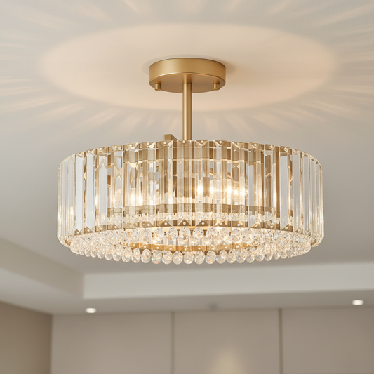 Minimalist round Crystal Semi Flush Mount Light