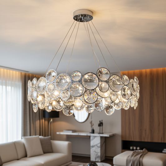 Modern Luxury LED Crystal Disc Layered Chandelier