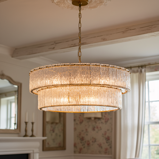 Modern Glam 2-tier Round Clear Ribbed Glass Chandelier