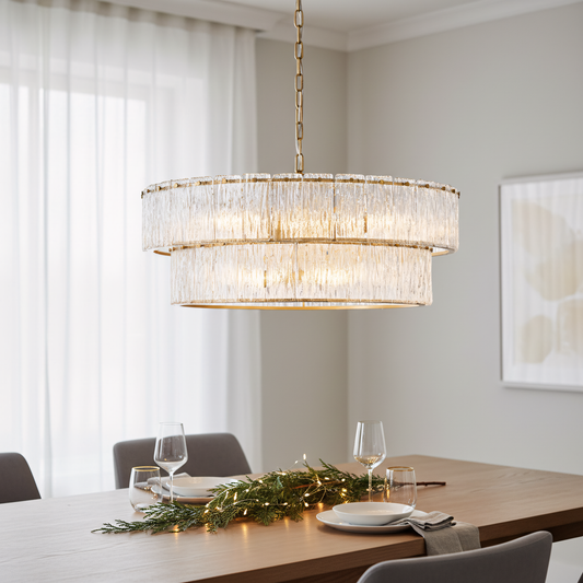 Modern Glam 2-tier Round Clear Ribbed Glass Chandelier