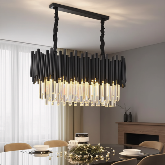 Vigo Modern Black Rectangle Clear Crystal Chandelier for Living Room