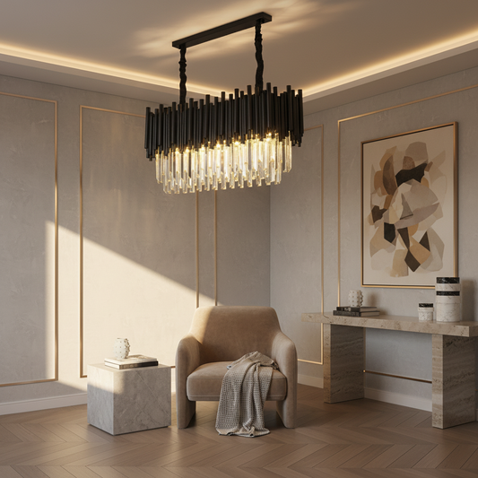 Vigo Modern Black Rectangle Clear Crystal Chandelier for Living Room