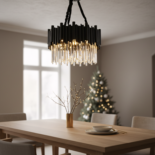 Vigo Modern Black Round Crystal Chandelier for Living Room