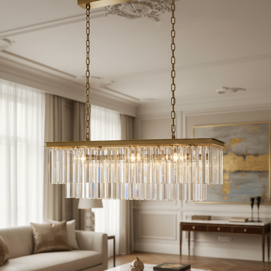 Iris Modern 2-Tiered Rectangular Glass Chandelier