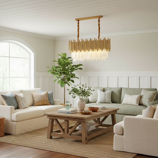 Vigo Modern Gold Rectangle Clear Crystal Chandelier