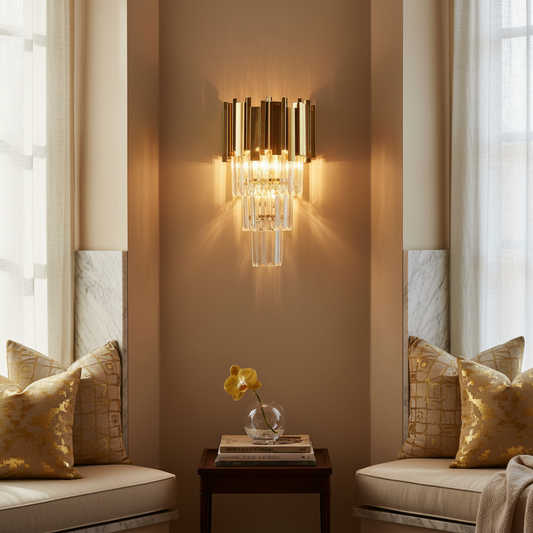 Vigo Modern Luxury Gold Crystal  Wall Sconce