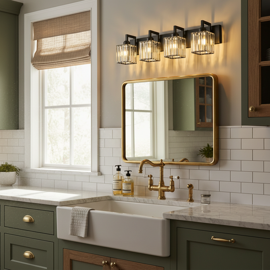 Columns Modern 4-Light Crystal Bathroom Vanity Light Square Wall Light