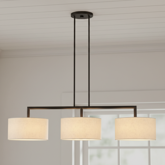 Modern Fiber Drum-Shaped Lampshade 3-Light Linear Pendant Light