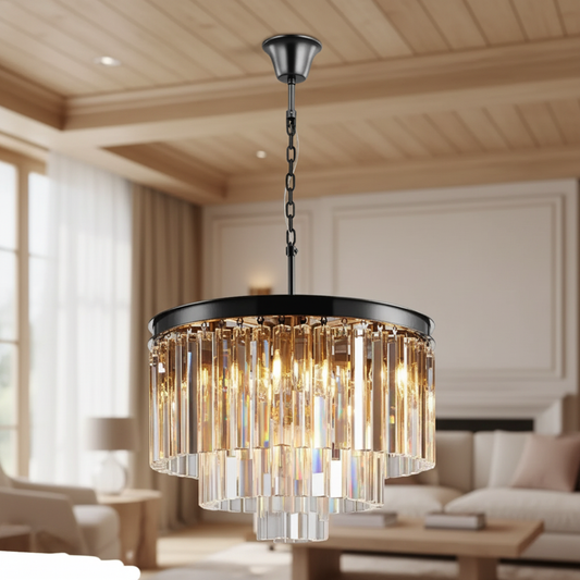 Modern Multi-Tier Round Crystal Fringe Chandelier