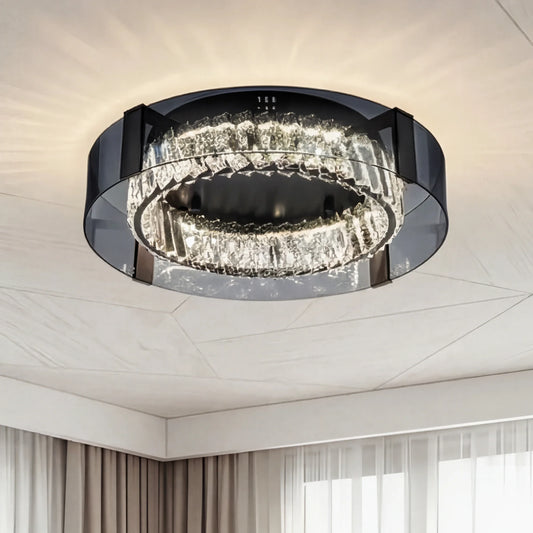 Modern Luxury Circle Plating Crystal LED Flush Mount Ceiling Light