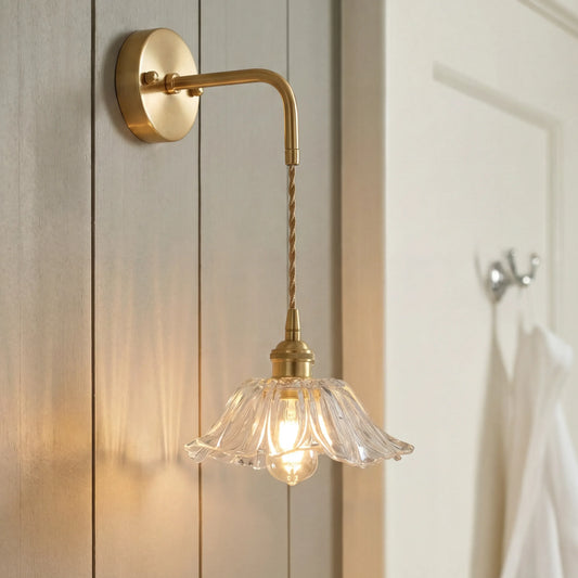 Vintage Brass Flower Glass Wall Sconce