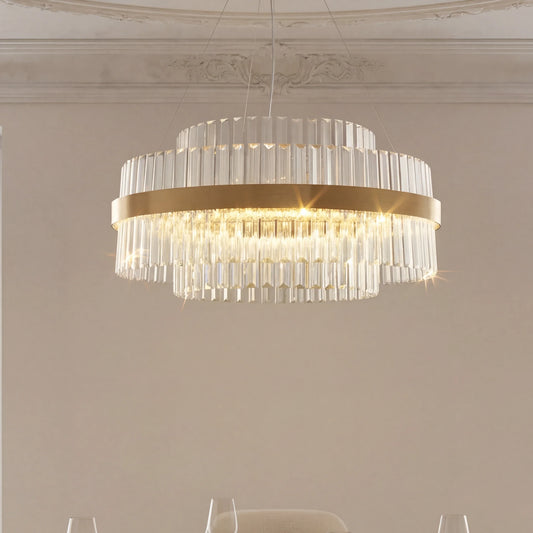 Modern Tiered Crystal Brass LED Chandelier
