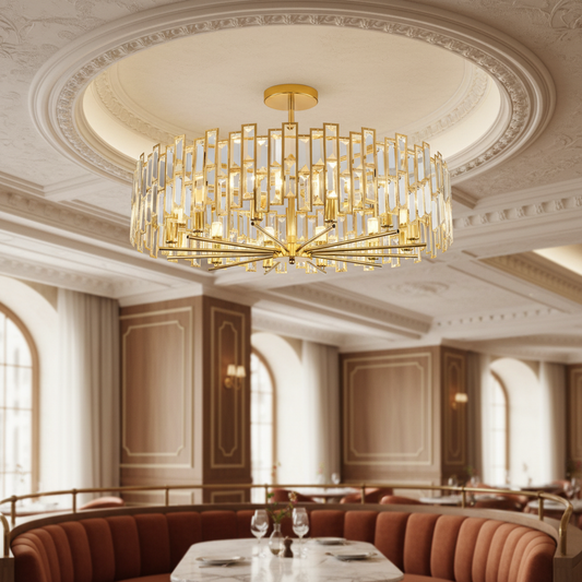 Modern Luxurious Gold Round Crystal Chandelier