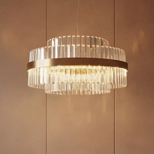 Modern Tiered Crystal Brass LED Chandelier
