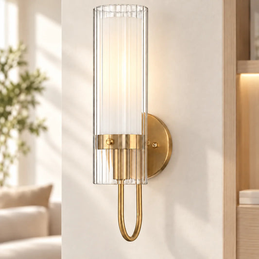 Cyndr Contemporary Ribbed Glass Tube Wall Sconce
