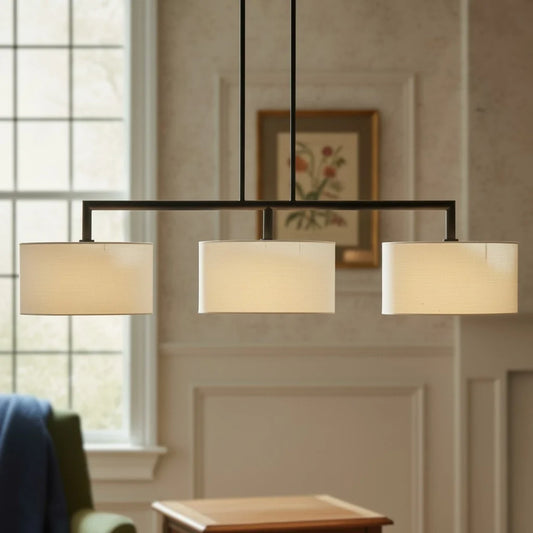 Modern Fiber Drum-Shaped Lampshade 3-Light Linear Pendant Light