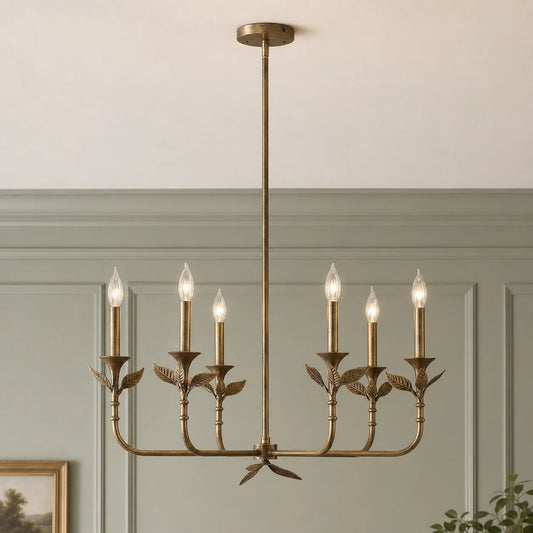 Antique Brass 6-Light Botanical Forged Iron Chandelier