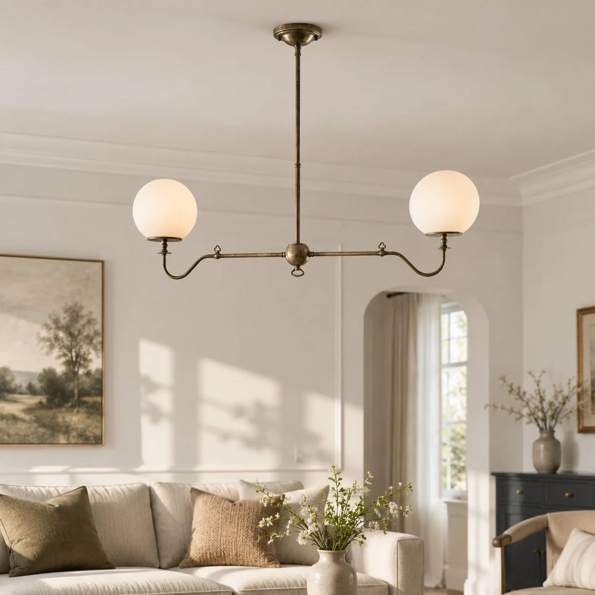 Aurelia Antique Brass Linear Opal Globe Chandelier-02.webp