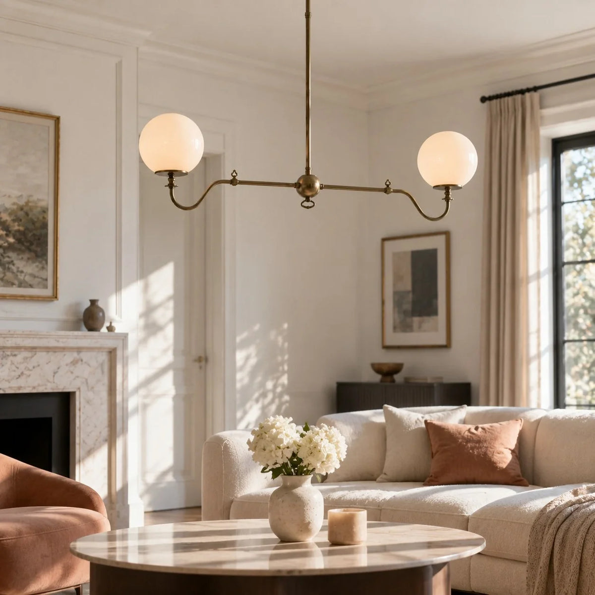 Aurelia Antique Brass Linear Opal Globe Chandelier-04.webp