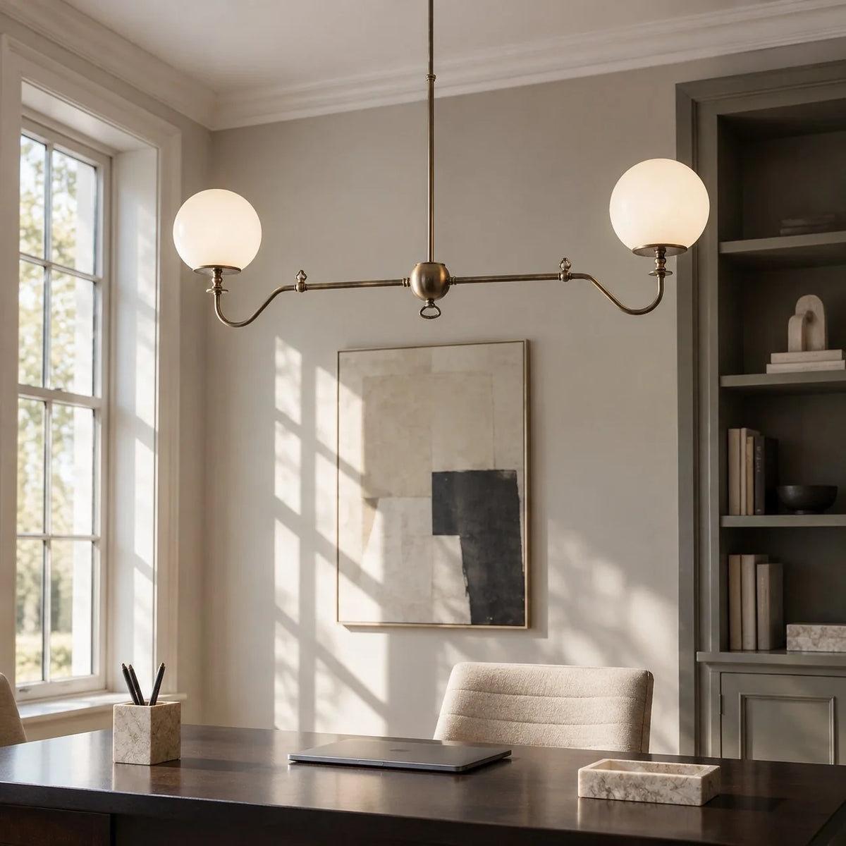 Aurelia Antique Brass Linear Opal Globe Chandelier-07.webp