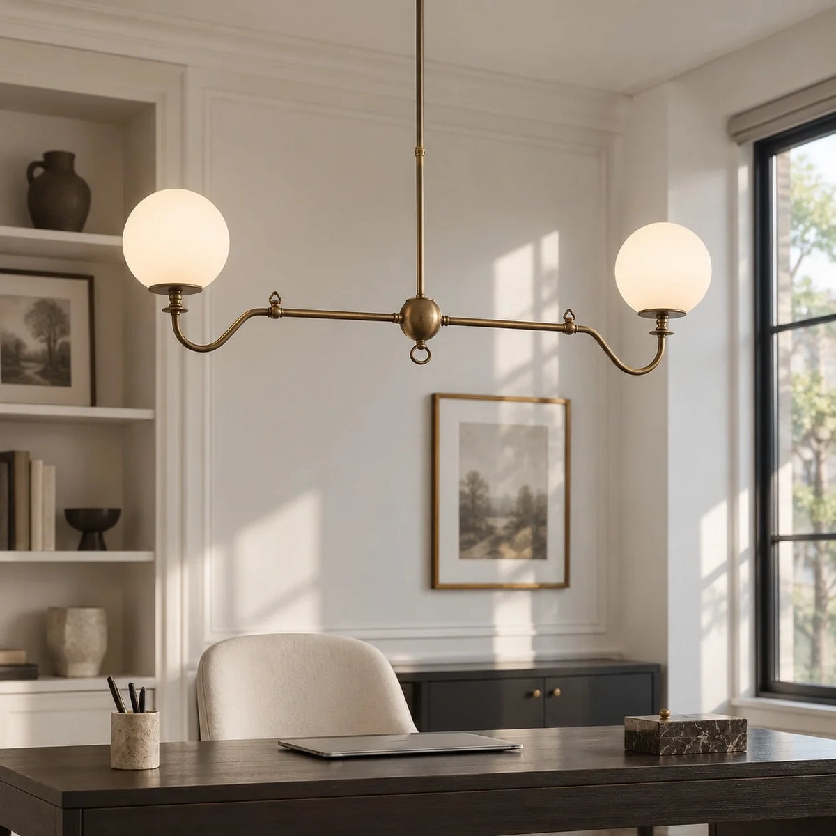 Aurelia Antique Brass Linear Opal Globe Chandelier-10.webp