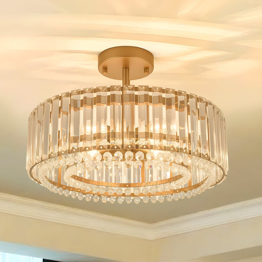 Avra Luxury 4-Light Drum Crystal Semi Flush Mount Light